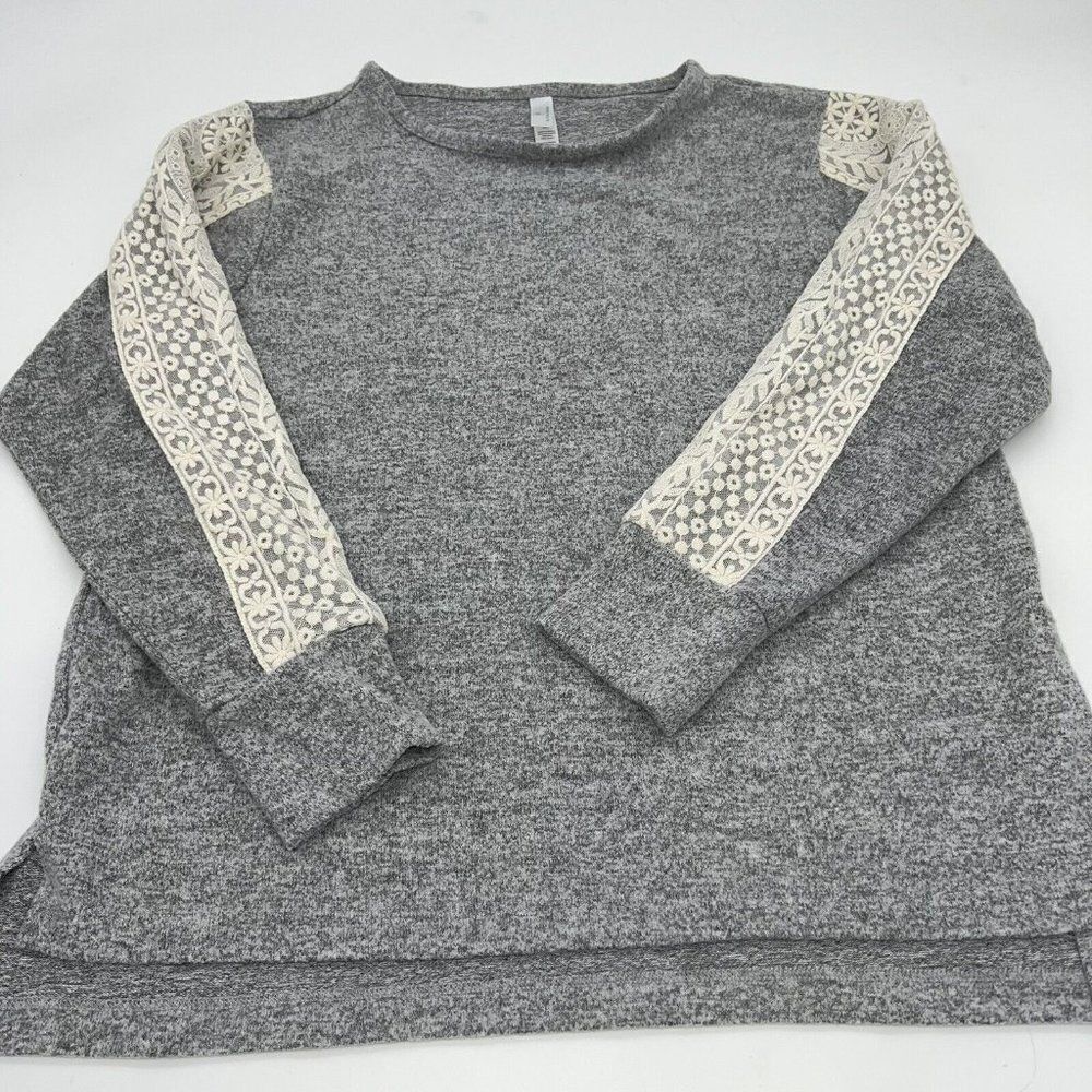 FN by Flora Nikrooz sweatshirt Sweater Gray cutout Lace top cozy pullover M